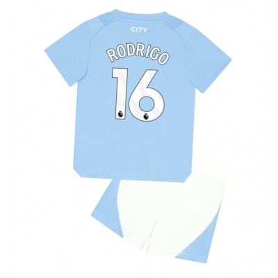 Otroški Nogometni dresi Manchester City Rodri Hernandez #16 Domači 2023-24 Kratek Rokav (+ Kratke hlače)